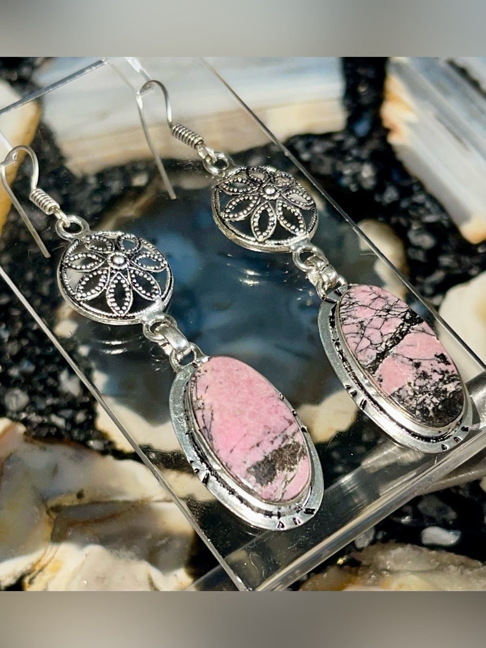 Peach Rhodonite Earrings 2 7/8”